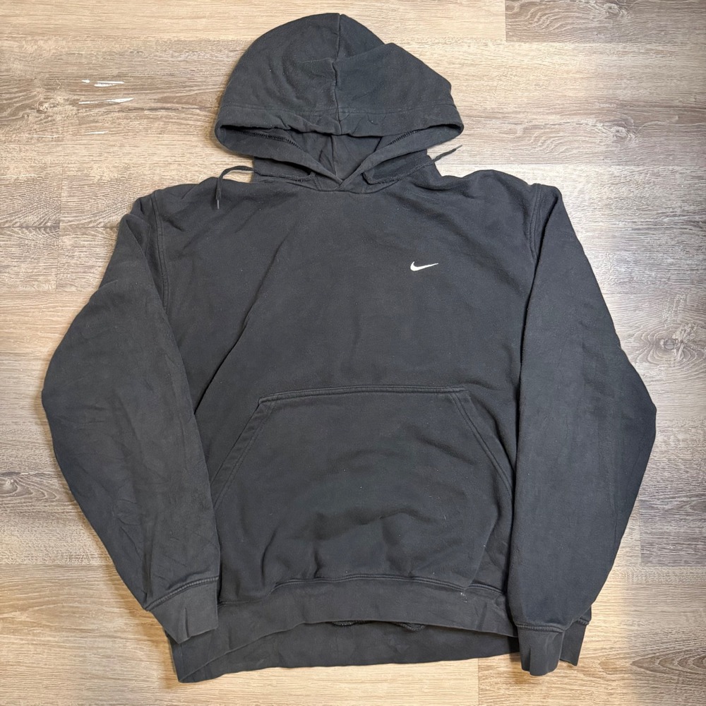 Nike Mens Hoodie Pullover Black Embroidered Swoosh Logo Size Large Sweatshirt